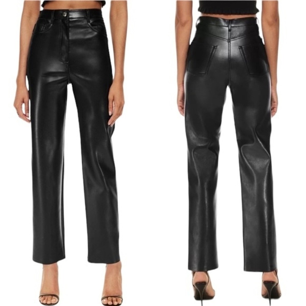 Wilfred Aritzia Melina Black Vegan Leather High Waist Straight Leg Pants Size 2